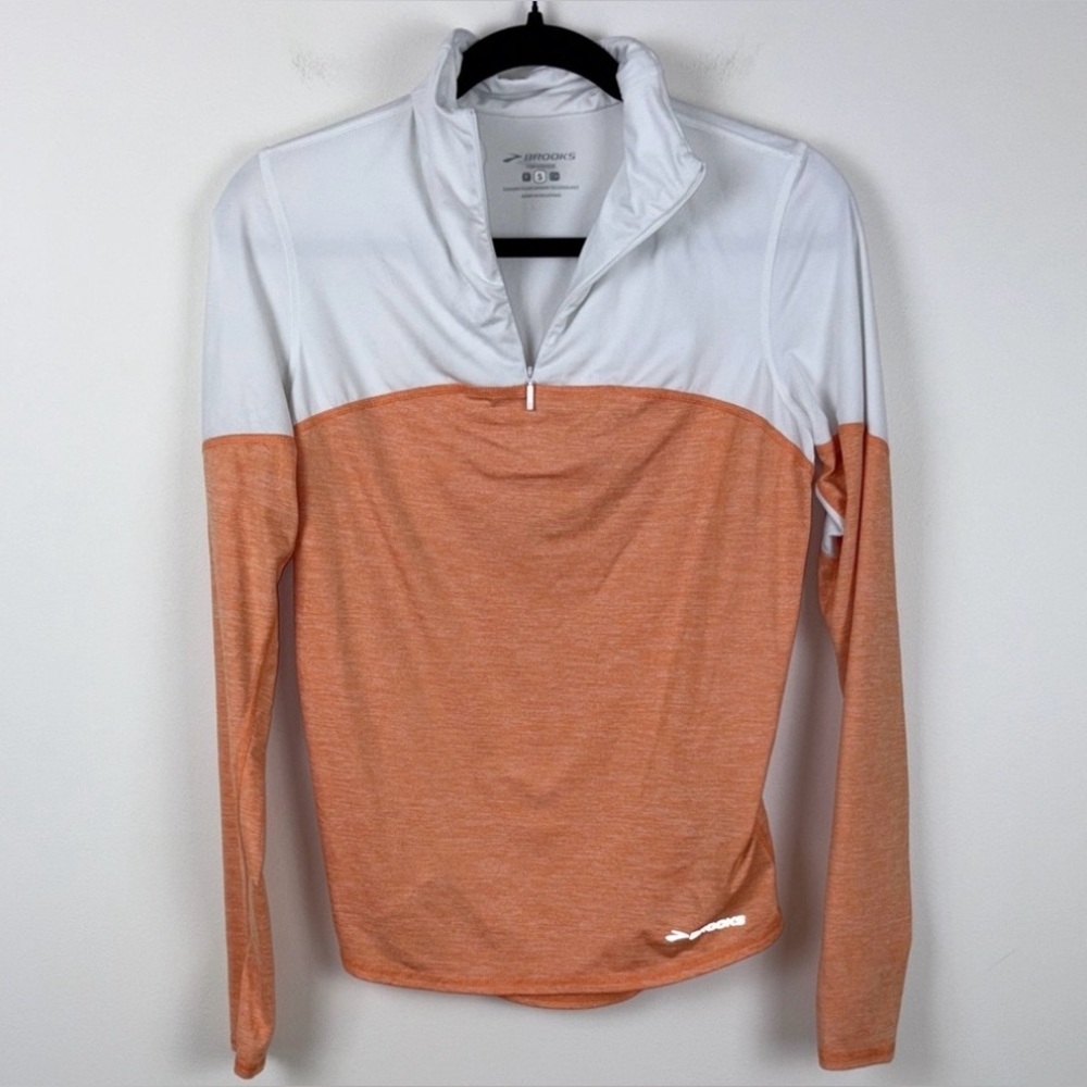 Brooks Quarter Zip Long Sleeve Jacket Top Womens Size Small Orange White Running